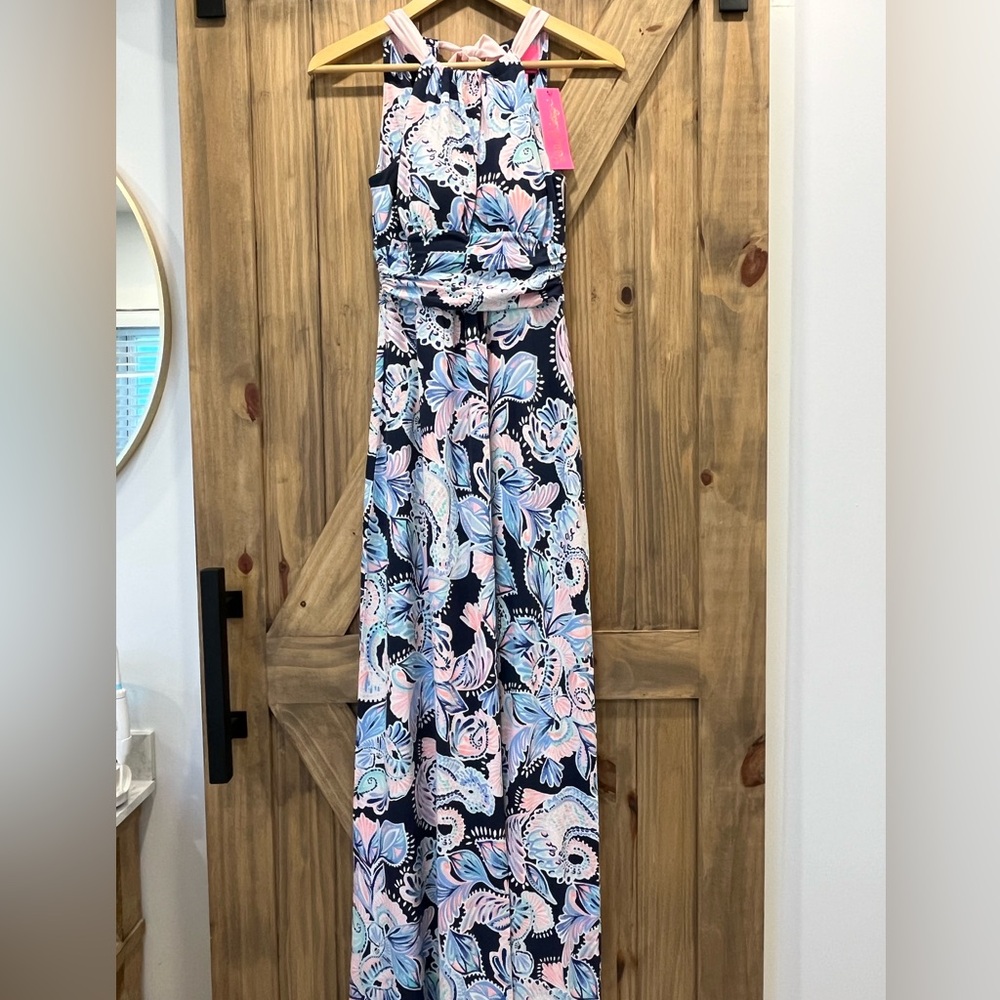 NWT - Lilly Pulitzer Martina Maxi Dress Holy Flockamolie Blue Pink Floral XXS - Picture 2 of 4